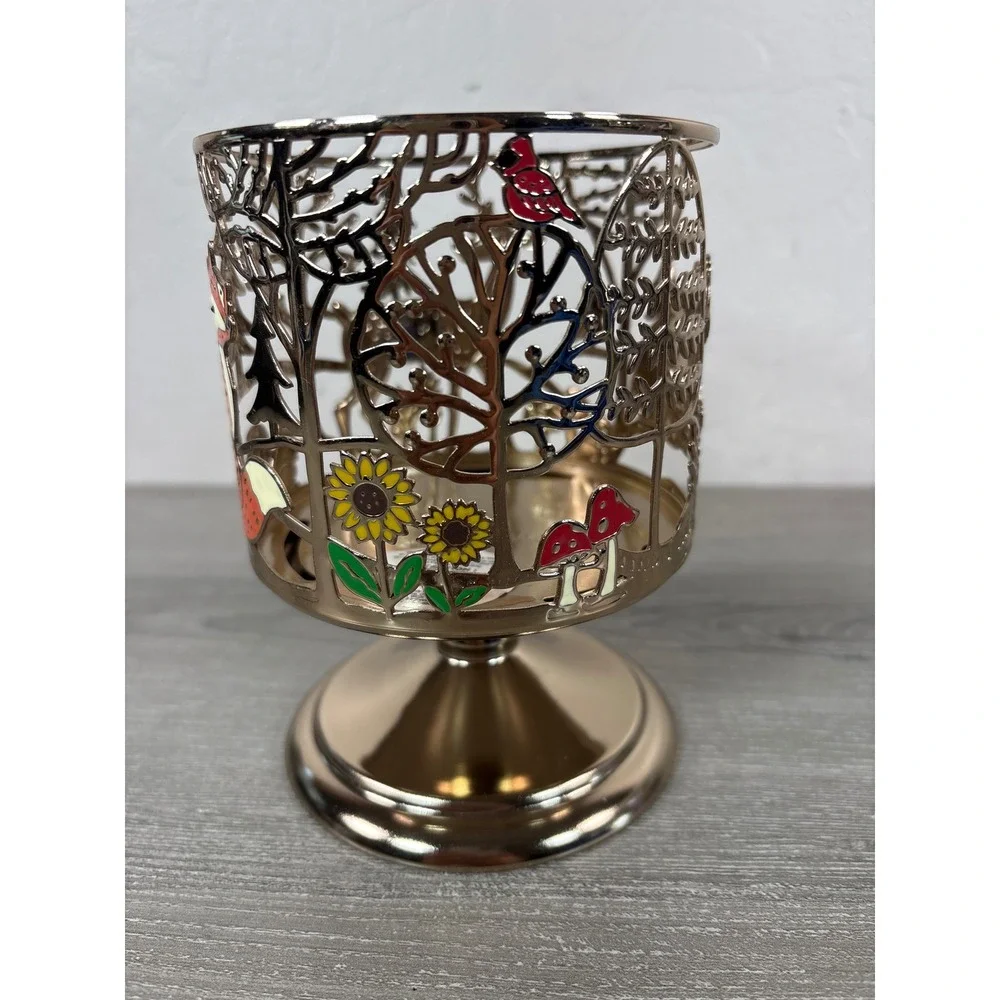 Bath Body Works Woodland Forest Animals Gold Pedestal 3-Wick Candle Holder
